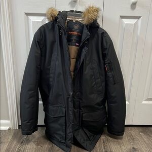 Hawke & Co Men's Black Jacket with Fur Hood
